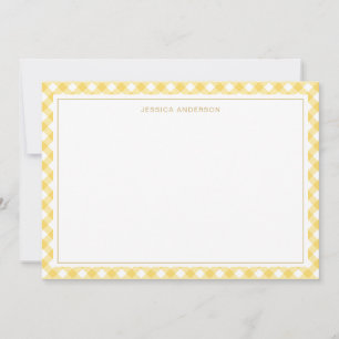 Chic Yellow Gingham Pattern Notitiekaartje