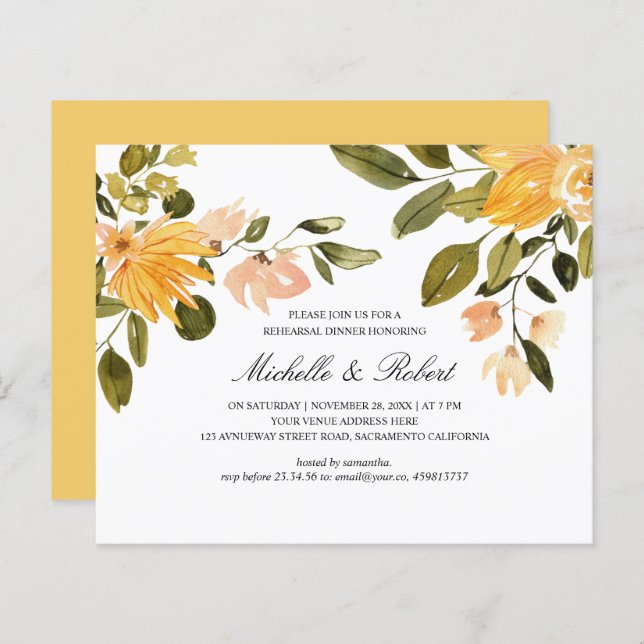 Chic Yellow green floral Wedding reheardiner (Voorkant / Achterkant)