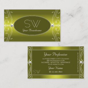 Chic Yellow Olive  Sparkle Jewels Monogram Visitekaartje
