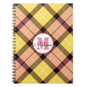 Chic Yellow Pink Pset Tartan Monogram Naam Notitieboek