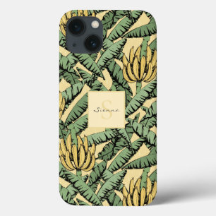 Chic Yellow Tropical Banana Leaf Pattern iPhone 13 Hoesje