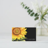 Chic Yellow Zonnebloemen Zwarte Visitekaartjes (Staand voorkant)