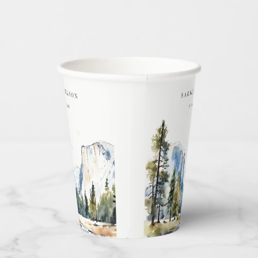 Chic Yosemite National Park CA Waterverf bruiloft Papieren Bekers (Rechts)