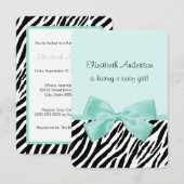 Chic Zebra Aqua Mint Ribbon Baby shower Kaart (Voorkant / Achterkant)