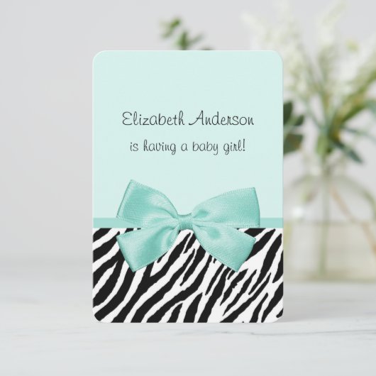Chic Zebra Aqua Mint Ribbon Baby shower Kaart (Staand voorkant)