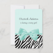 Chic Zebra Aqua Mint Ribbon Baby shower Kaart (Voorkant)