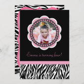 Chic Zebra Birthday Uitnodiging (Voorkant / Achterkant)