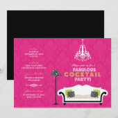 Chic Zebra Cocktail Party Invitation (hot roze) Kaart (Voorkant / Achterkant)