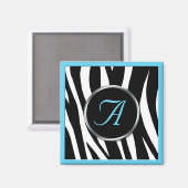 Chic Zebra Imprimer Aqua Blue Monogram Magnet (Recto/Verso)