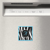 Chic Zebra Imprimer Aqua Blue Monogram Magnet (In Situ (Lave-vaisselle))
