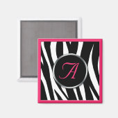 Chic Zebra Imprimer Berry Pink Monogramme Aimant (Recto/Verso)