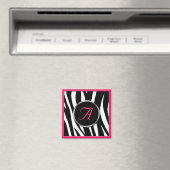 Chic Zebra Imprimer Berry Pink Monogramme Aimant (In Situ (Lave-vaisselle))