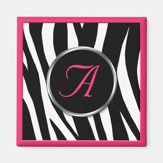 Chic Zebra Imprimer Berry Pink Monogramme Aimant (Devant)