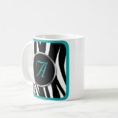 Chic Zebra Imprimer Monogramme Turquoise tasse (Devant gauche)