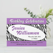 Chic Zebra Imprimer Oval Purple Invitations Annive (Debout devant)