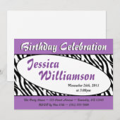 Chic Zebra Imprimer Oval Purple Invitations Annive (Devant / Derrière)