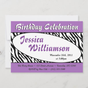 Chic Zebra Imprimer Oval Purple Invitations Annive