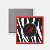 Chic Zebra Imprimer Rouge Monogramme Magnet (Recto/Verso)