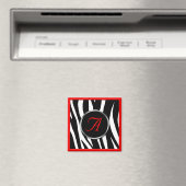 Chic Zebra Imprimer Rouge Monogramme Magnet (In Situ (Lave-vaisselle))