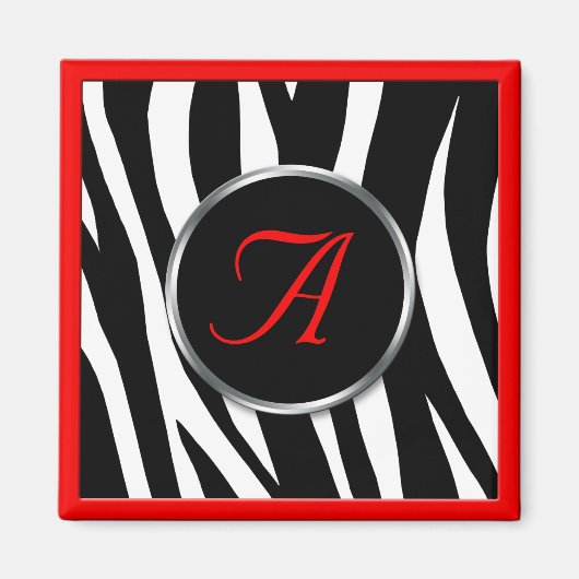 Chic Zebra Imprimer Rouge Monogramme Magnet (Devant)