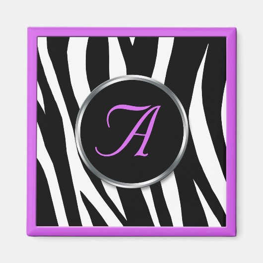Chic Zebra Imprimer Violet Monogramme Aimant (Devant)