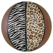 Chic Zebra Leopard Animal Print Girl's Initialen Basketbal (Verticaal)