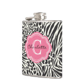 Chic Zebra Leopard et rose flacon de monogramme pe (Gauche)
