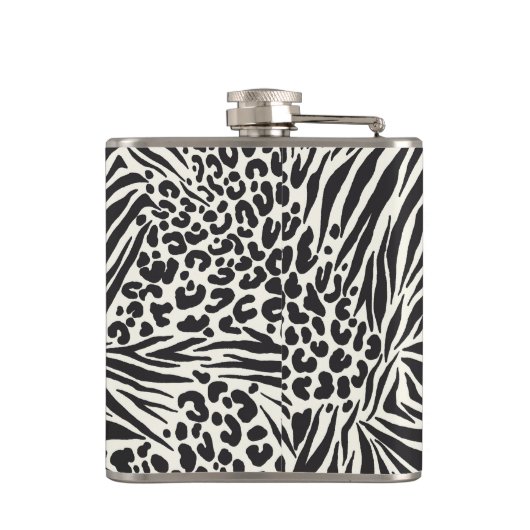 Chic Zebra Leopard & Oranje Eigen monogram Fles Heupfles (Achterkant)