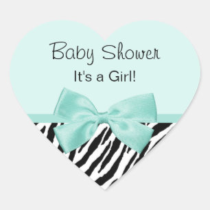 Chic Zebra Mint Ribbon Girly Baby shower Hart Sticker