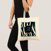 Chic Zebra Print Aqua Blue Monogram Canvas tas (Voorkant (product))