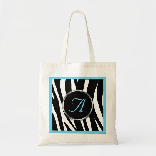 Chic Zebra Print Aqua Blue Monogram Canvas tas (Voorkant)