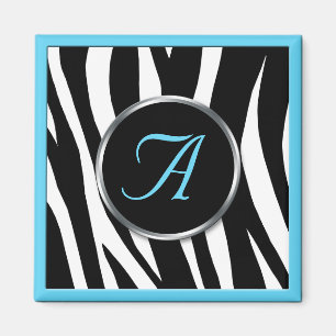 Chic Zebra Print Aqua Blue Monogram Magnet Magneet