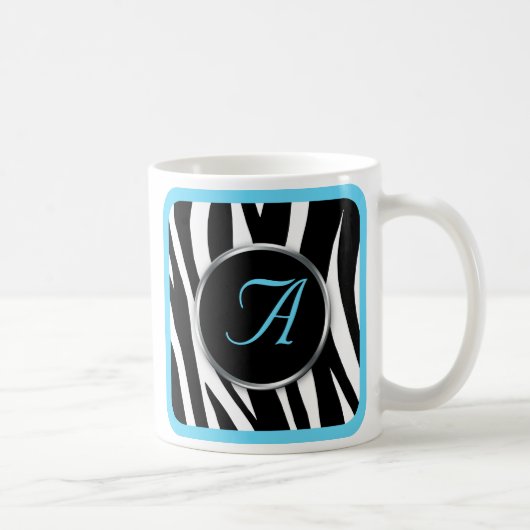 Chic Zebra Print Aqua Blue Monogram mok (Rechts)