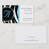 Chic Zebra Print Aqua Monogram Visitekaartjes (Voorkant / Achterkant)