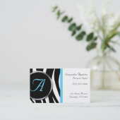 Chic Zebra Print Aqua Monogram Visitekaartjes (Staand voorkant)