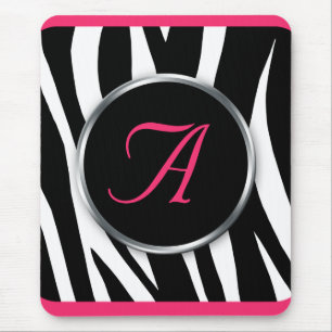 Chic Zebra Print Berry Pink Monogram mousepad Muismat