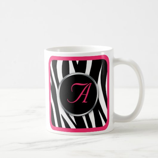 Chic Zebra Print Berry roze Monogram mok (Rechts)