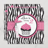 Chic Zebra Print & Cupcake Birthday Kaart (Voorkant / Achterkant)