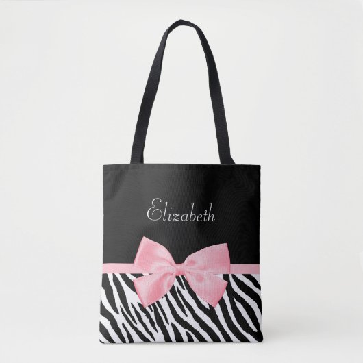 Chic Zebra Print Girly Light roze lint met naam Draagtas (Voorkant)