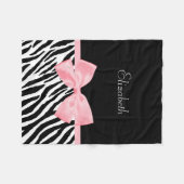 Chic Zebra Print Girly Light roze lint met naam Fleece Deken (Voorkant (Horizontaal))