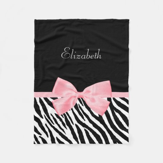 Chic Zebra Print Girly Light roze lint met naam Fleece Deken (Voorkant)