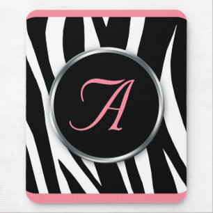 Chic Zebra Print Pink Monogram mousepad Muismat