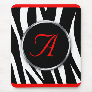 Chic Zebra Print Red Monogram mousepad Muismat