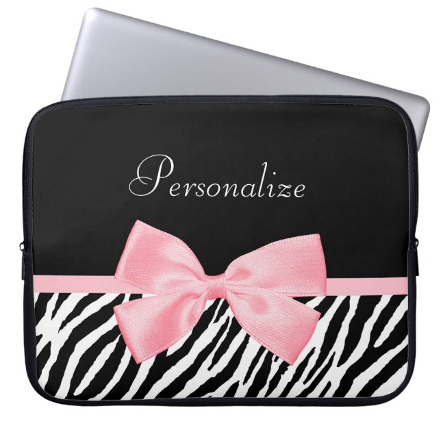 Chic Zebra Print Soft Girly Light Roze lint Laptop Sleeve (Voorkant)