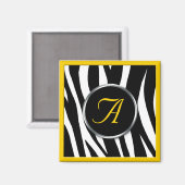 Chic Zebra Print Yellow Monogram Magnet Magneet (Voorkant / Achterkant)