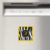 Chic Zebra Print Yellow Monogram Magnet Magneet (Insitu (Vaatwasser))