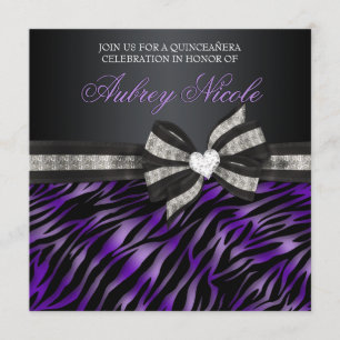 Chic Zebra Quinceañera nodigt uit met juwelen Kaart