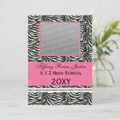 chic zebra rose Graduation photo Invitation (Debout devant)