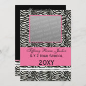 chic zebra rose Graduation photo Invitation (Devant / Derrière)