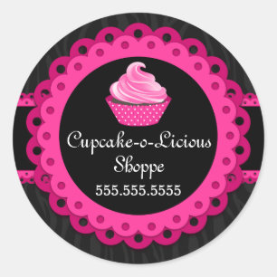 Chic Zebra Roze Kant Cupcake Bakkerij Box Seals Ronde Sticker
